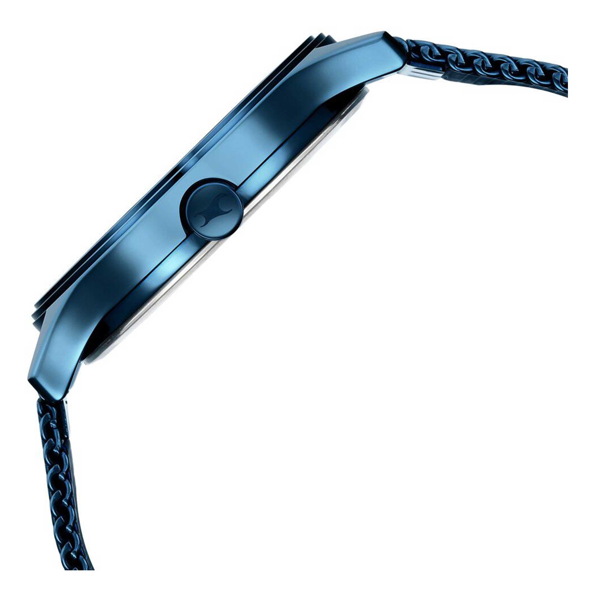 Fastrack Style Up Quartz Alog with Day and Date Blue Dial Stainless Steel Strap Watch for Guys (3247QM01)