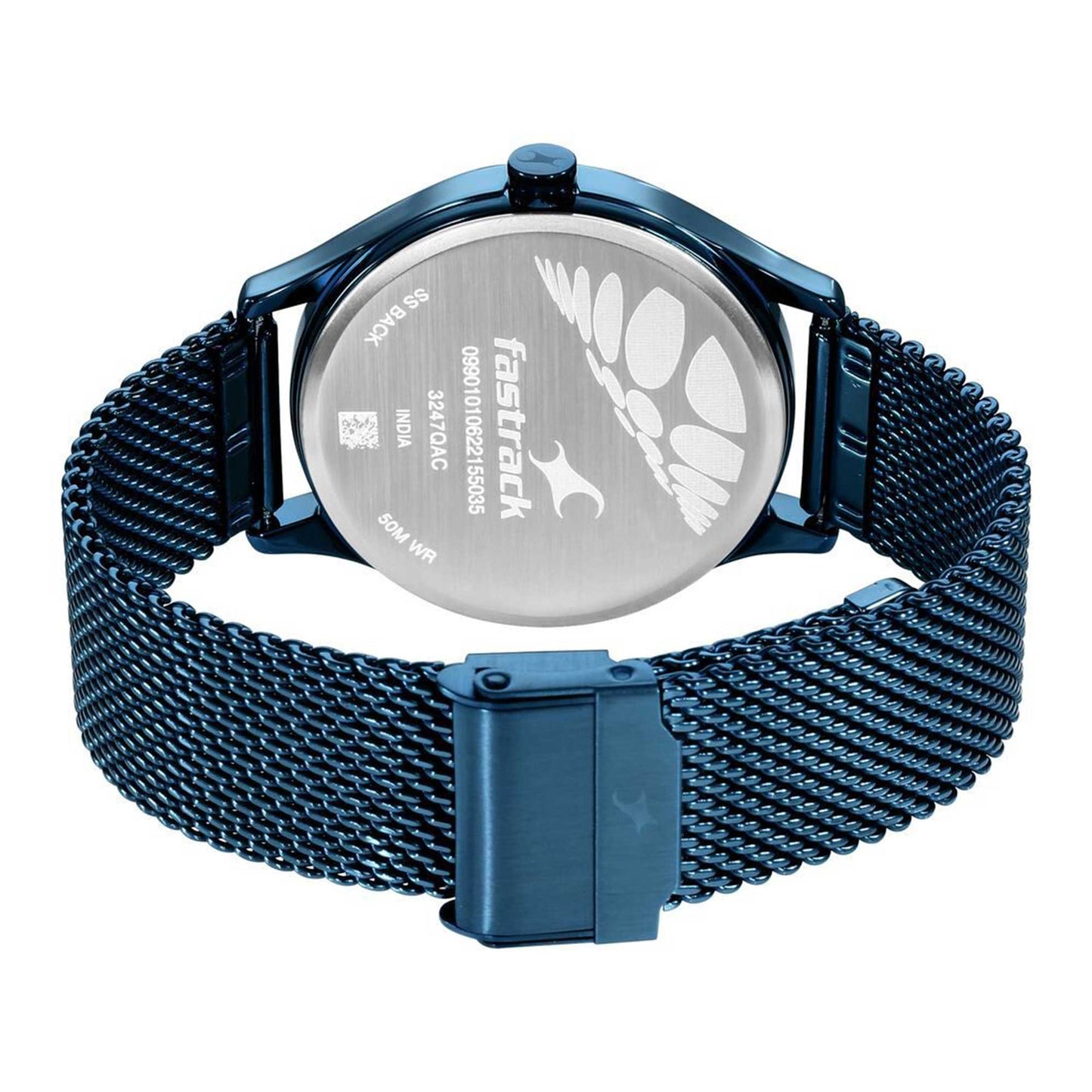 Fastrack Style Up Quartz Alog with Day and Date Blue Dial Stainless Steel Strap Watch for Guys (3247QM01)
