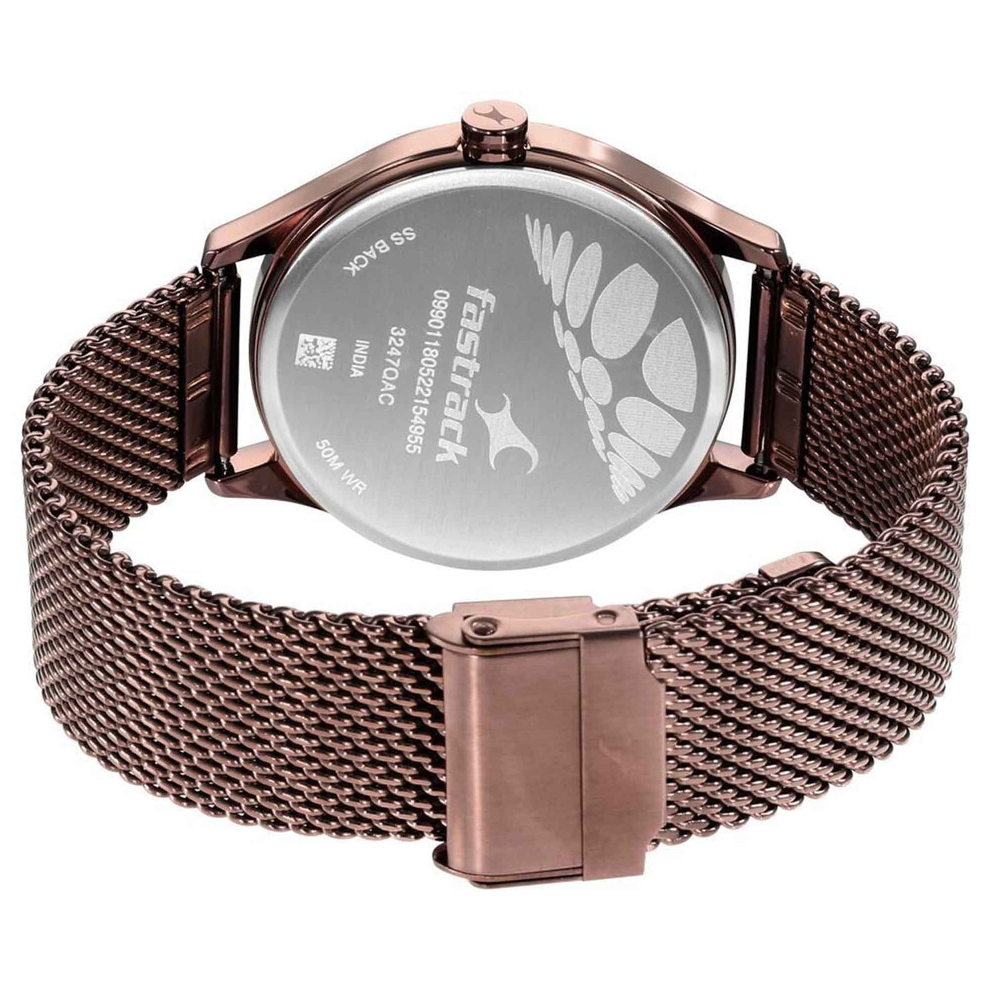 Fastrack Style Up Quartz Alog with Day and Date Brown Dial Stainless Steel Strap Watch for Guys (3247QM02)