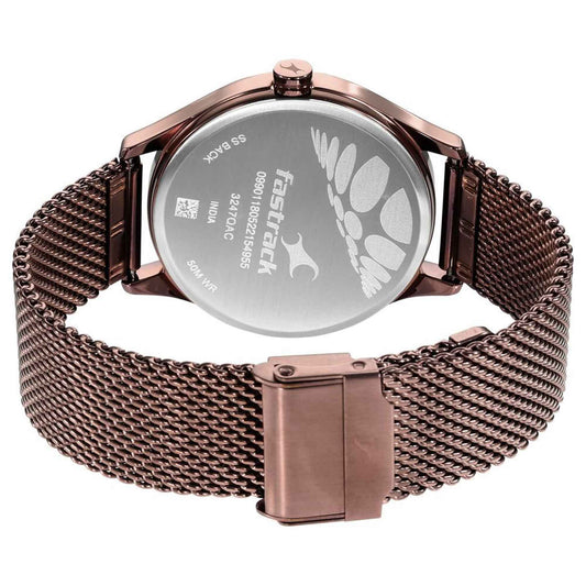 Fastrack Style Up Quartz Alog with Day and Date Brown Dial Stainless Steel Strap Watch for Guys (3247QM02)