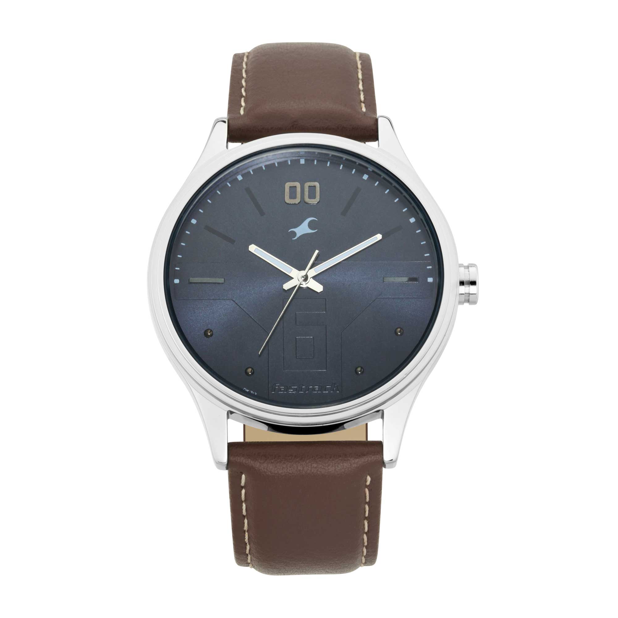 Fastrack Bare Basics Quartz Analog Blue Dial Leather Strap Watch for Guys