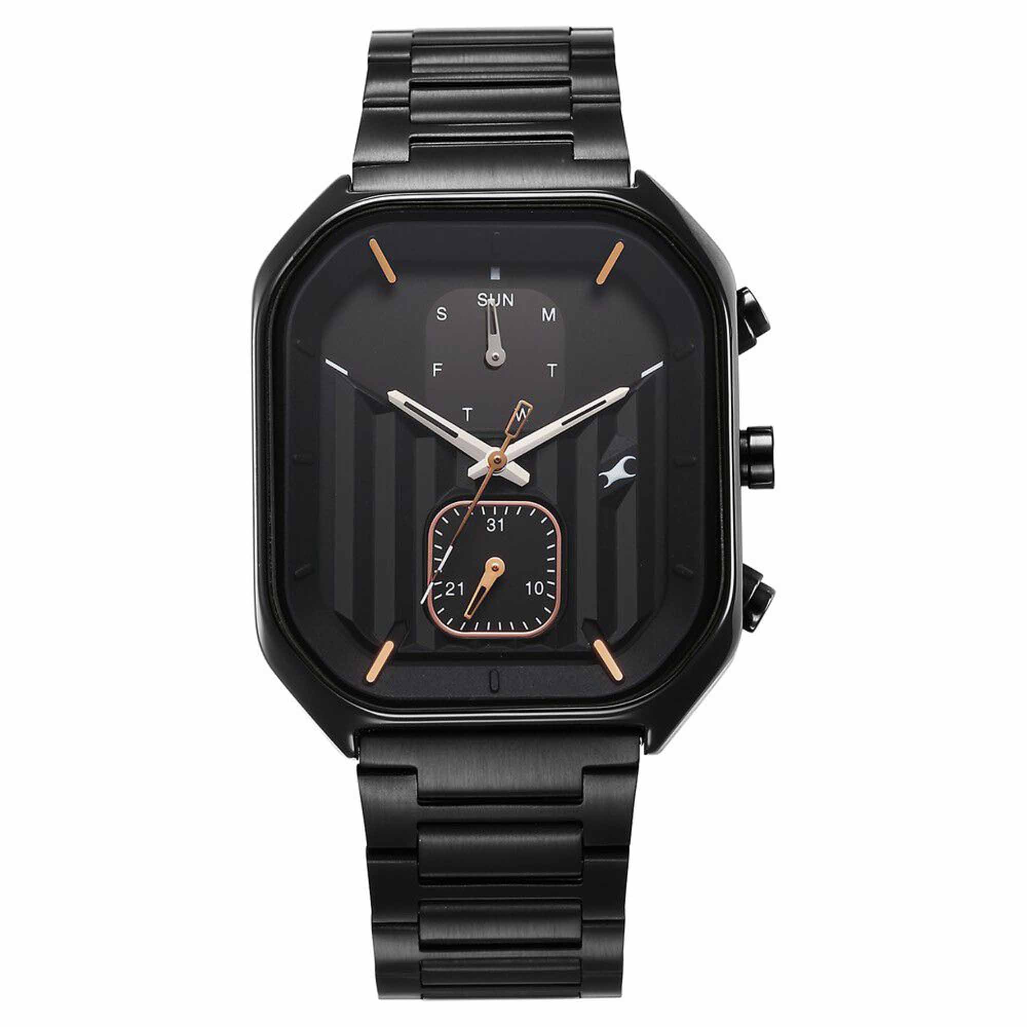 Fastrack Fleek Quartz Multifunction Black Dial Black Stainless Steel Strap Watch for Guys