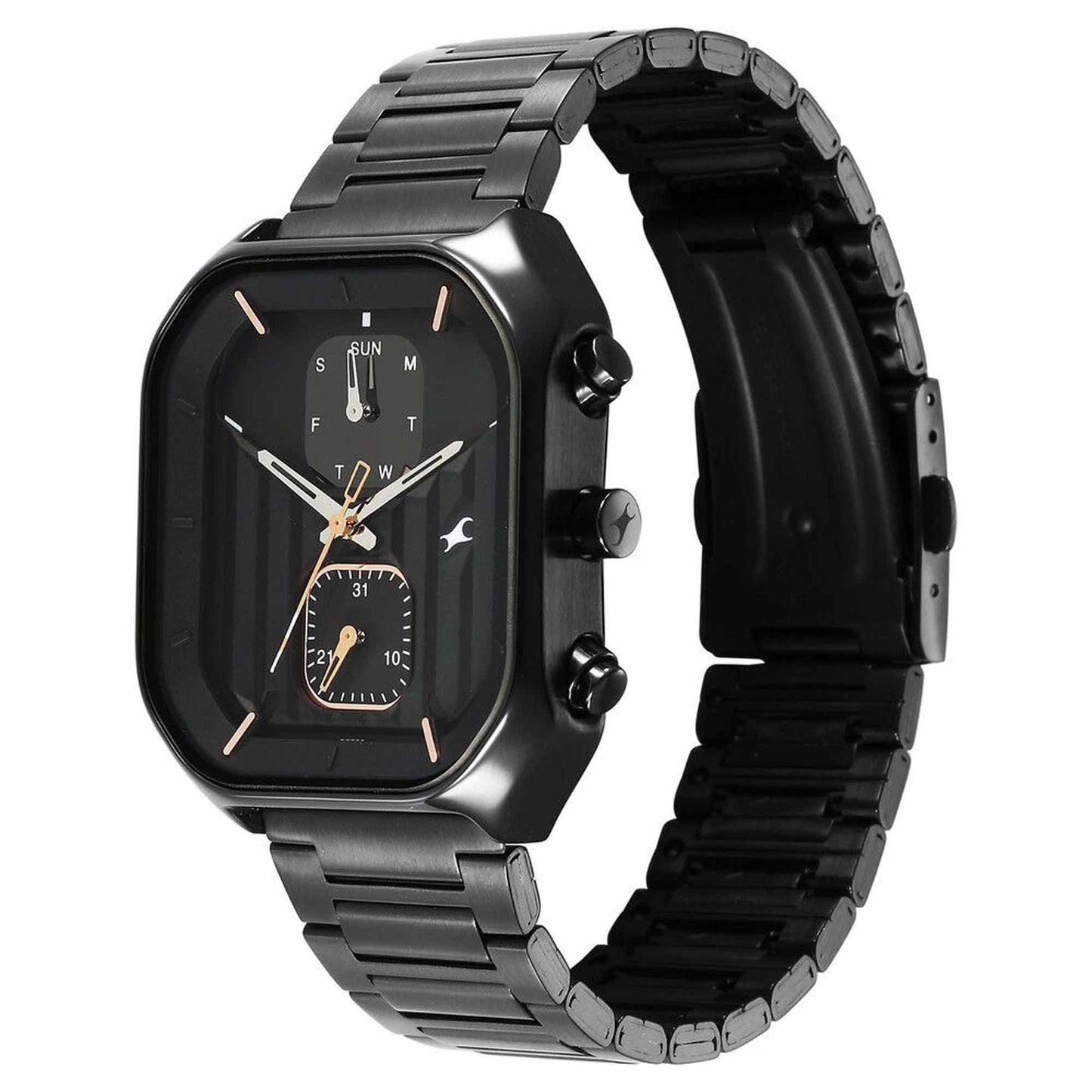 Fastrack Fleek Quartz Multifunction Black Dial Black Stainless Steel Strap Watch for Guys