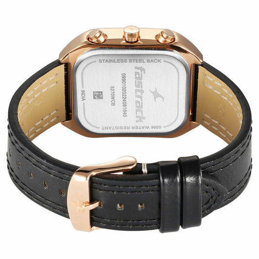 Fastrack Fleek Quartz Multifunction Black Dial Leather Strap Watch For Guys