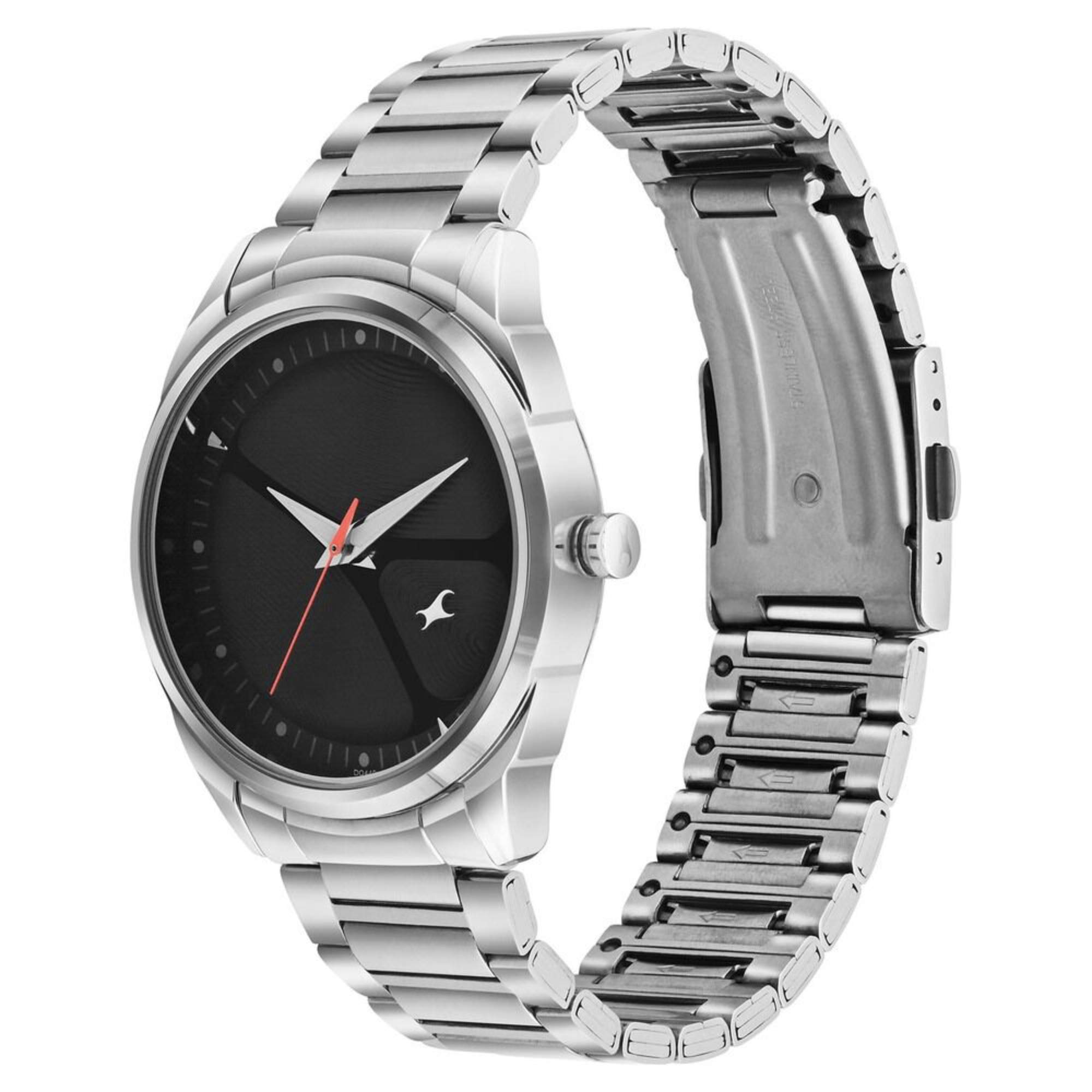 Fastrack MetaWe Quartz Analog Black Dial Stainless Steel Strap Watch For Guys
