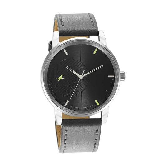 Fastrack Stunners Quartz Analog Black Dial Leather Strap Watch for Guys