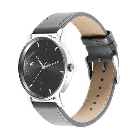 Fastrack Stunners Quartz Analog Black Dial Leather Strap Watch for Guys