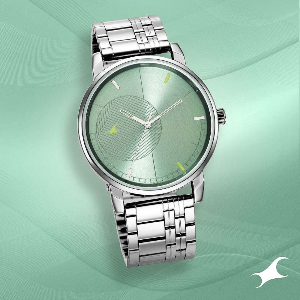Fastrack Stunners Quartz Analog Green Dial Metal Strap Watch for Guys