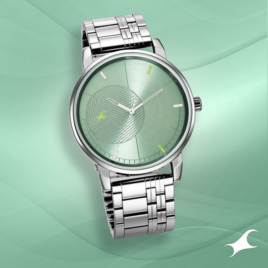 Fastrack Stunners Quartz Analog Green Dial Metal Strap Watch for Guys