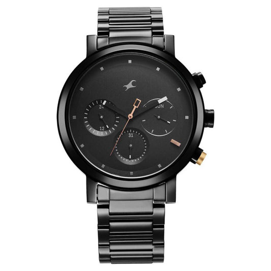 Fastrack Tick Tock Quartz Analog Black Dial With Black Stainless steel Strap Watch for Guys