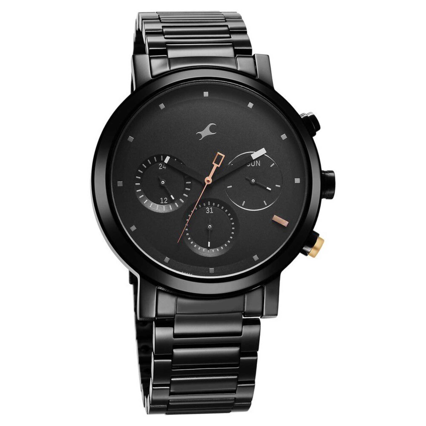 Fastrack Tick Tock Quartz Analog Black Dial With Black Stainless steel Strap Watch for Guys