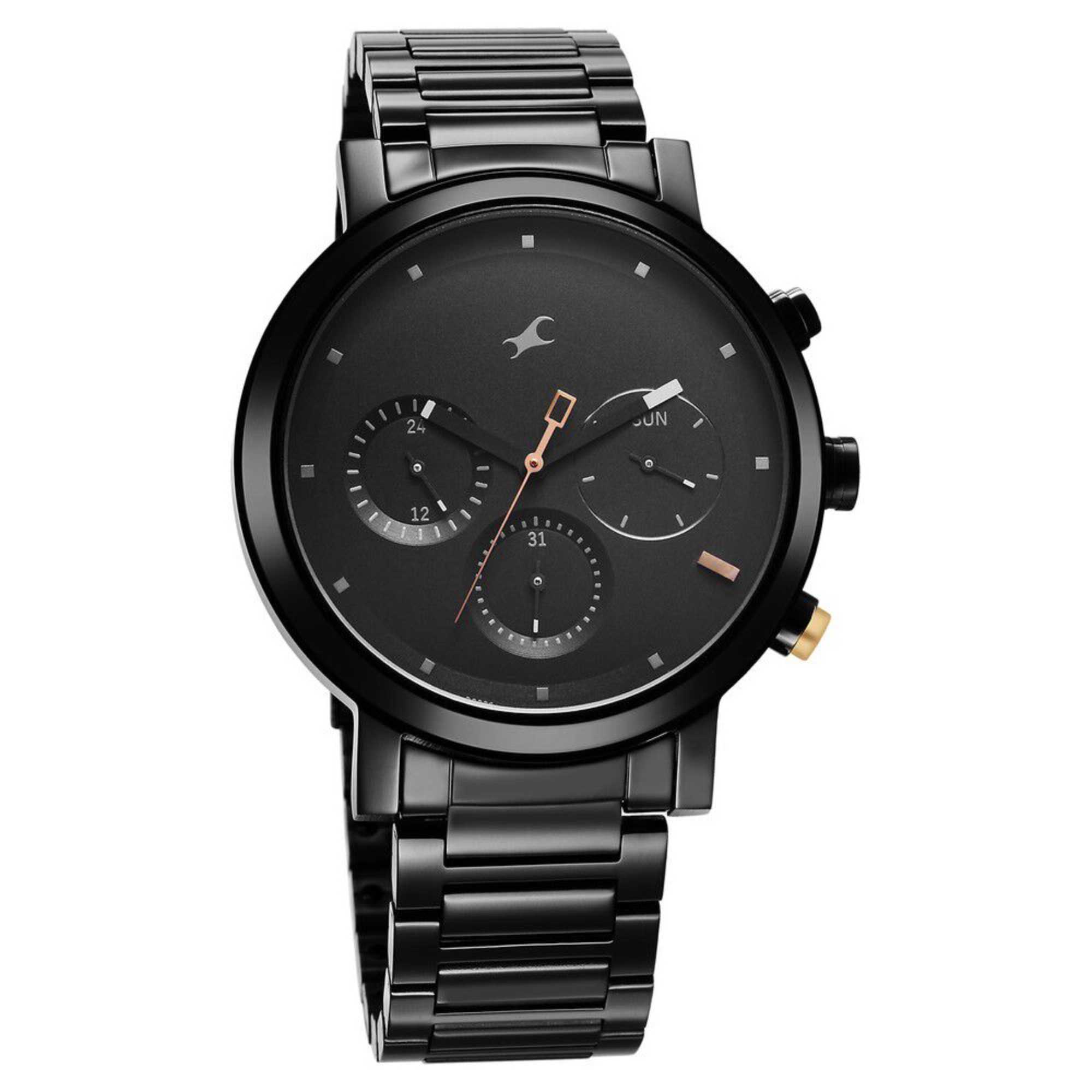 Fastrack Tick Tock Quartz Analog Black Dial With Black Stainless steel Strap Watch for Guys
