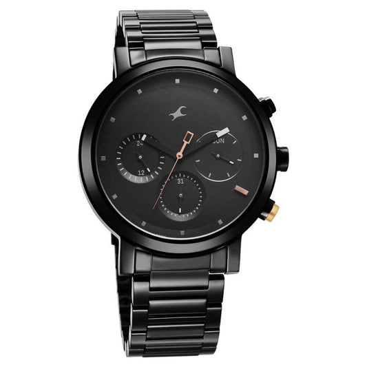 Fastrack Tick Tock Quartz Analog Black Dial With Black Stainless steel Strap Watch for Guys