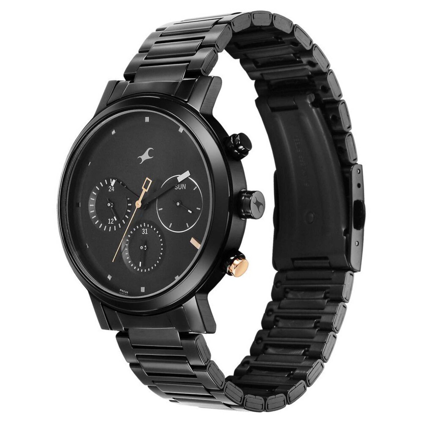 Fastrack Tick Tock Quartz Analog Black Dial With Black Stainless steel Strap Watch for Guys
