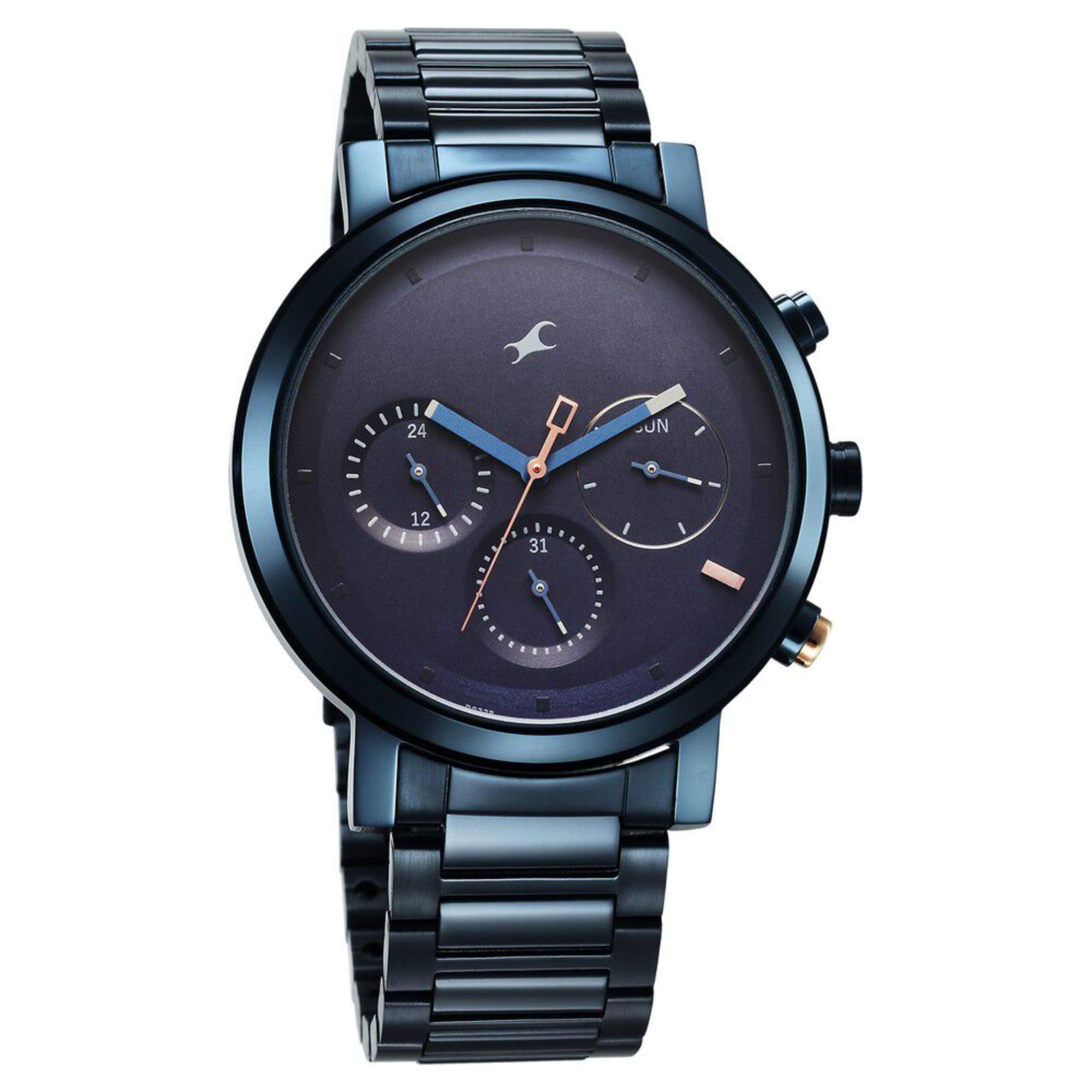 Fastrack Tick Tock Quartz Analog Blue Dial With Blue Stainless steel Strap Watch for Guys