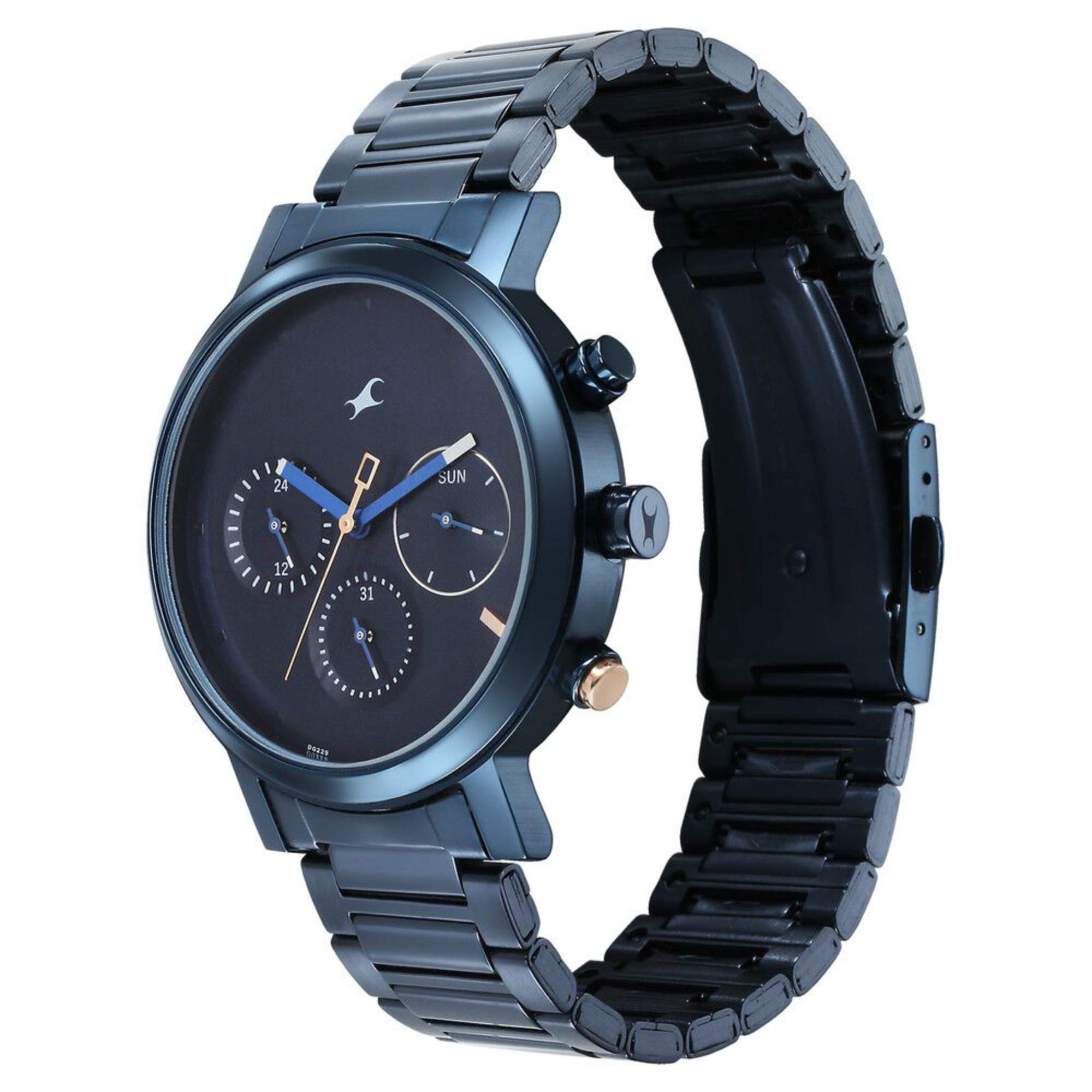 Fastrack Tick Tock Quartz Analog Blue Dial With Blue Stainless steel Strap Watch for Guys