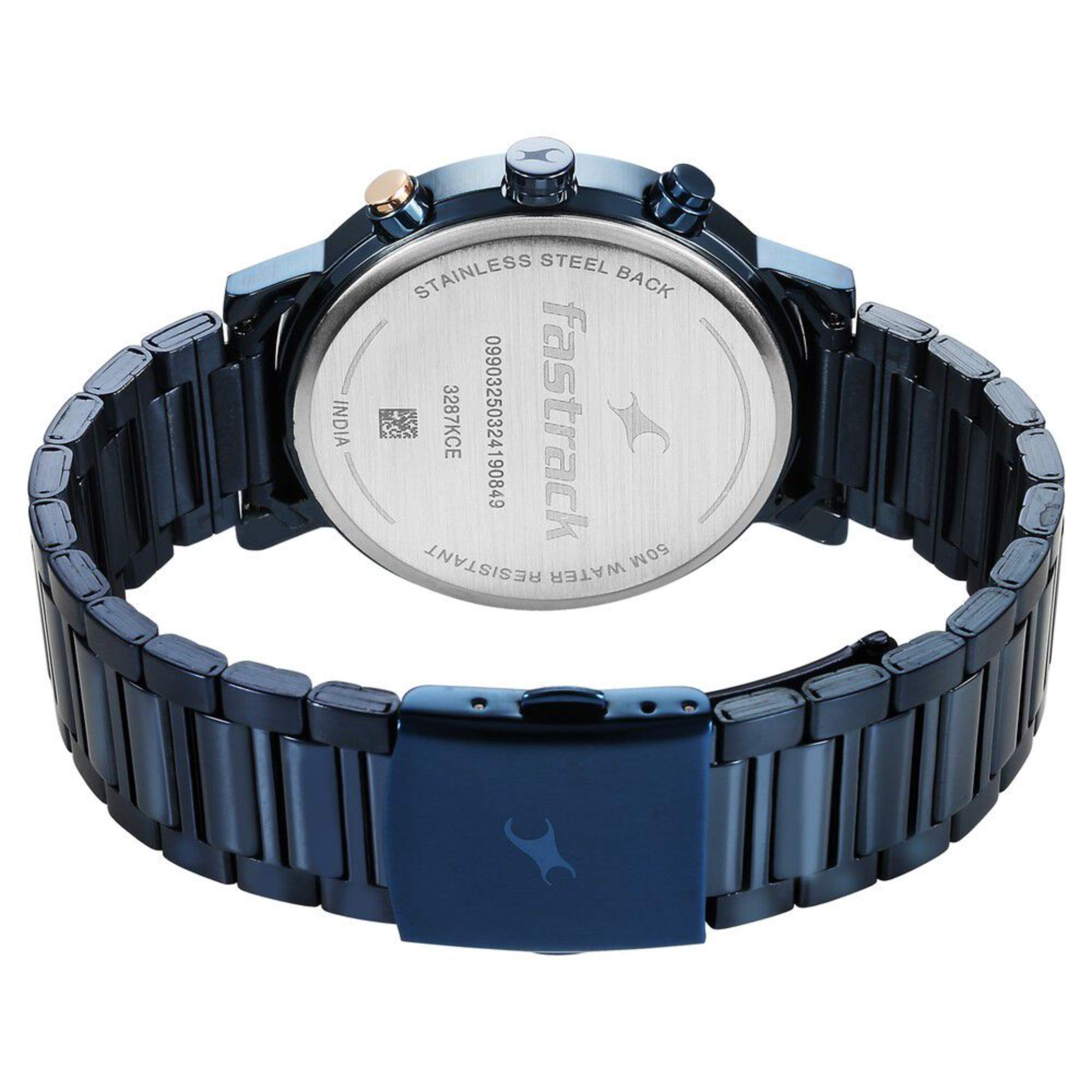 Fastrack Tick Tock Quartz Analog Blue Dial With Blue Stainless steel Strap Watch for Guys