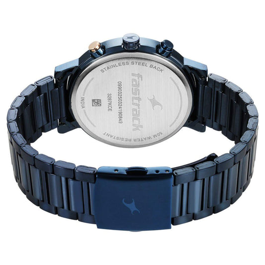 Fastrack Tick Tock Quartz Analog Blue Dial With Blue Stainless steel Strap Watch for Guys
