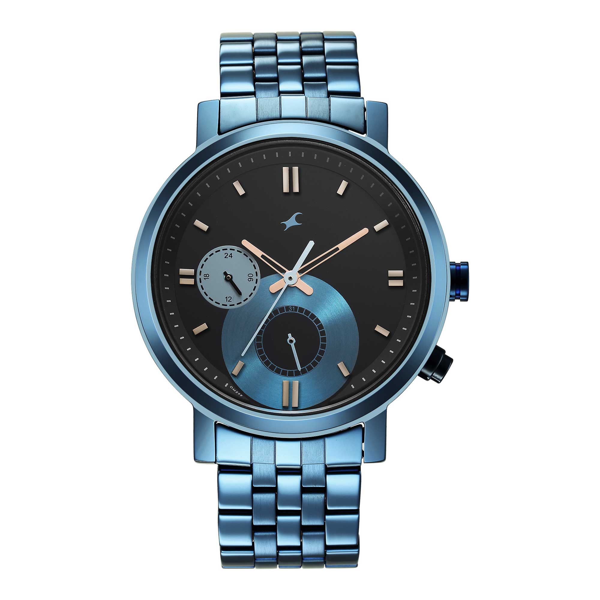 Fastrack Fashion Black Dial Blue Metal Strap Multifunction Watch for Men