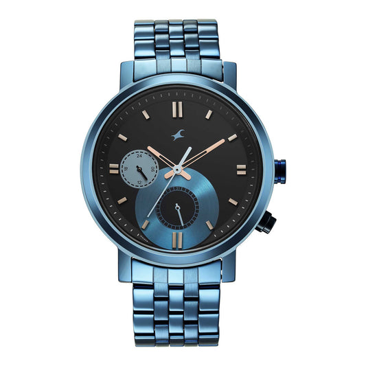 Fastrack Fashion Black Dial Blue Metal Strap Multifunction Watch for Men