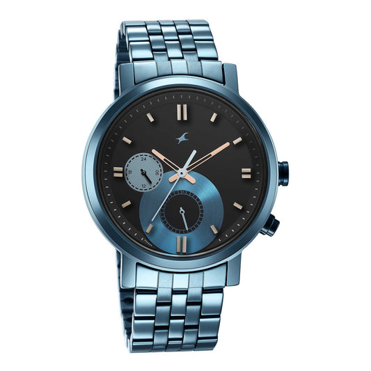 Fastrack Fashion Black Dial Blue Metal Strap Multifunction Watch for Men