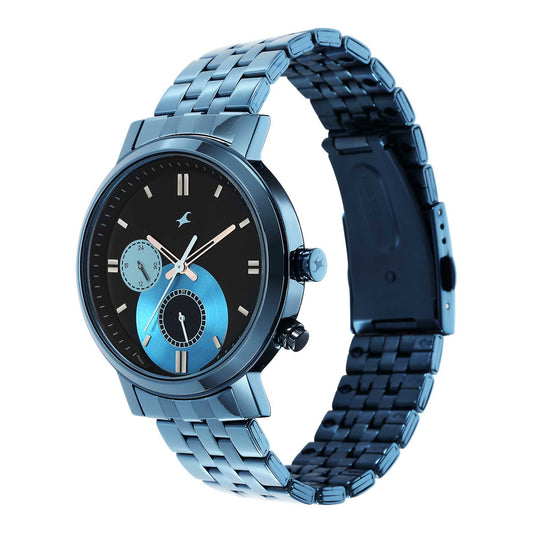 Fastrack Fashion Black Dial Blue Metal Strap Multifunction Watch for Men