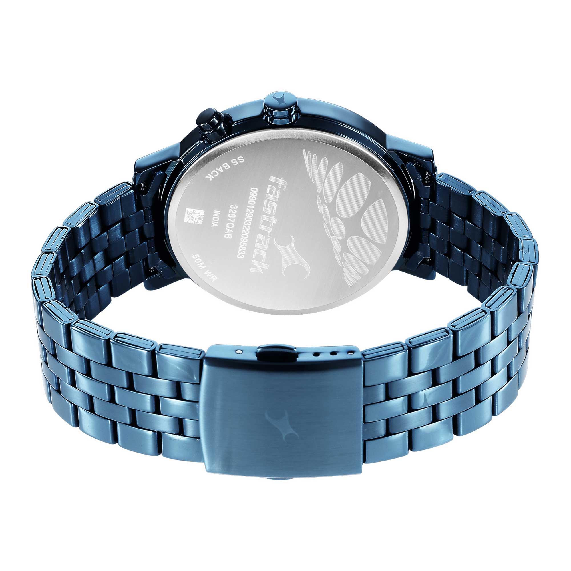 Fastrack Fashion Black Dial Blue Metal Strap Multifunction Watch for Men