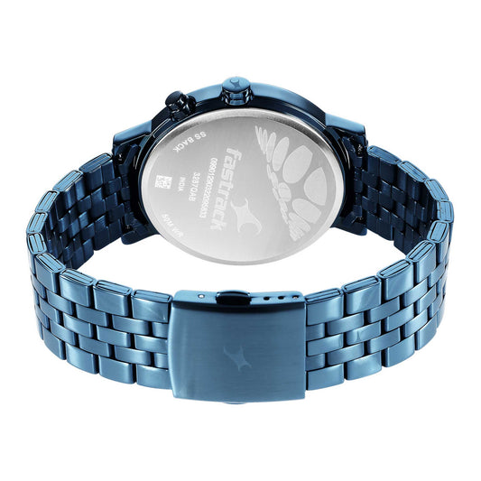 Fastrack Fashion Black Dial Blue Metal Strap Multifunction Watch for Men