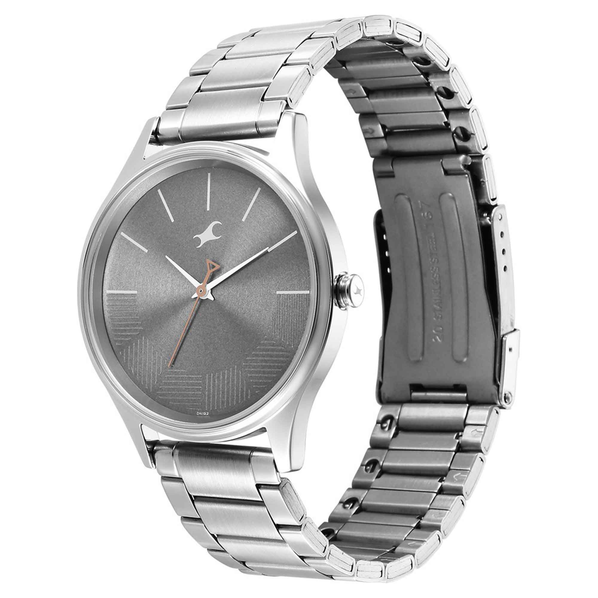Fastrack Stunners Quartz Analog Grey Dial Metal Strap Watch for Guys