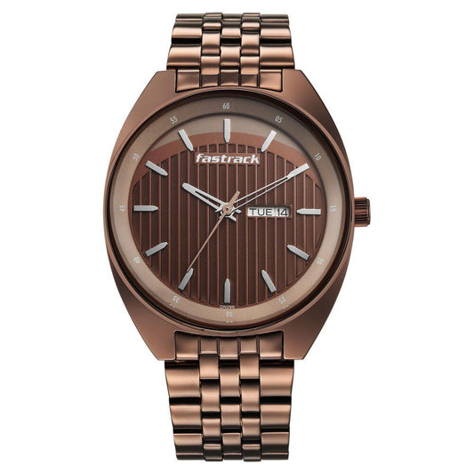 Fastrack Snob X Brown Dial Metal Strap Watch for Guys (3292QM02)