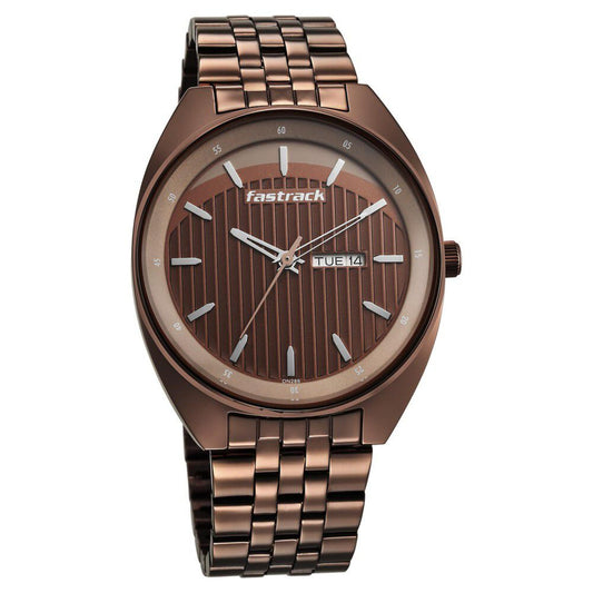 Fastrack Snob X Brown Dial Metal Strap Watch for Guys (3292QM02)