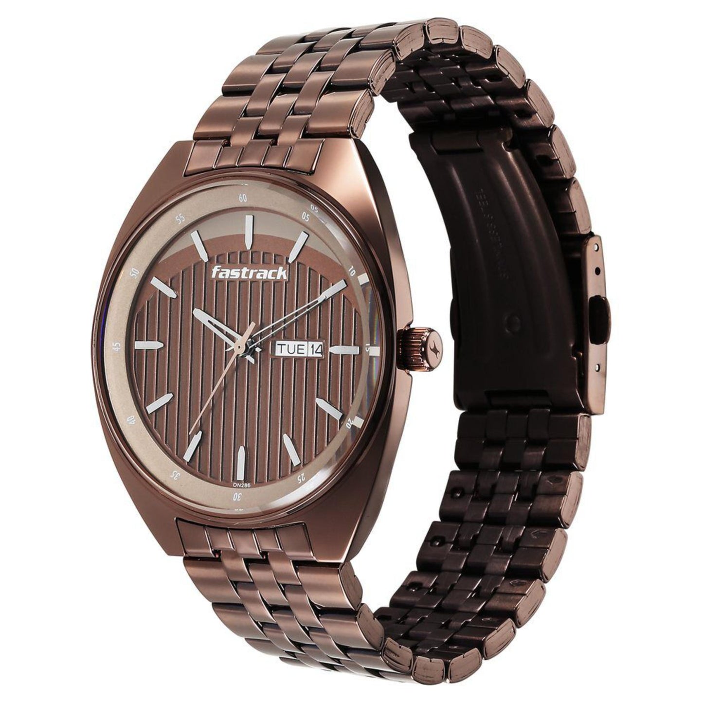Fastrack Snob X Brown Dial Metal Strap Watch for Guys (3292QM02)