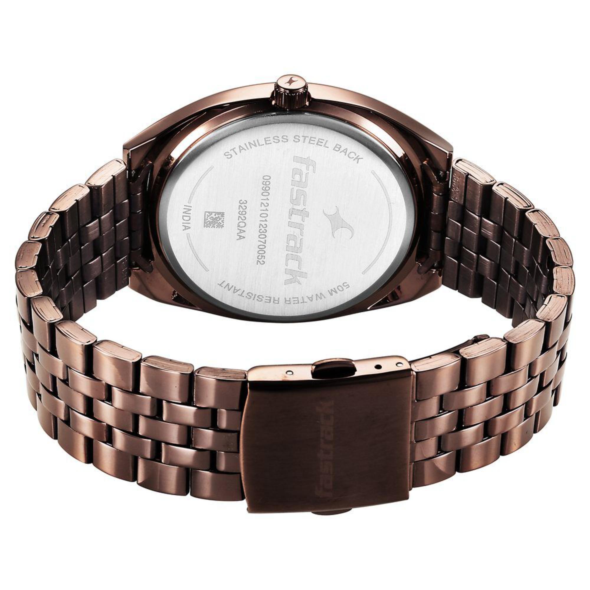 Fastrack Snob X Brown Dial Metal Strap Watch for Guys (3292QM02)