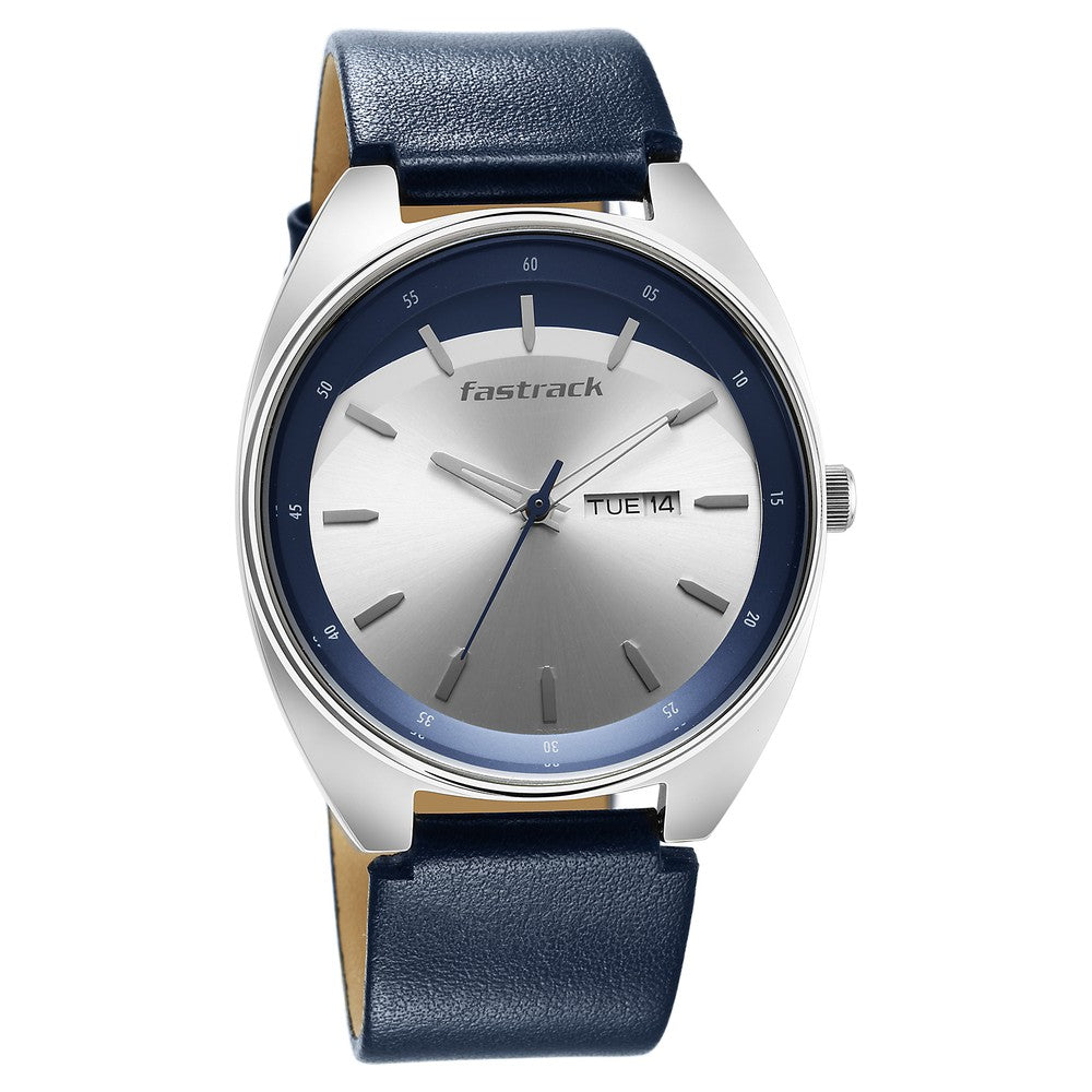 Fastrack Snob X Silver Dial Leather Strap Watch for Guys