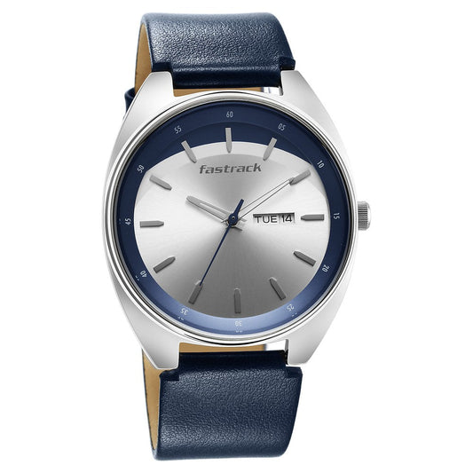 Fastrack Snob X Silver Dial Leather Strap Watch for Guys