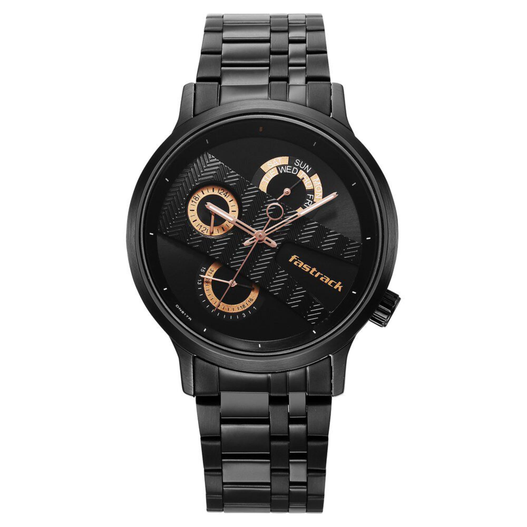 Fastrack Fashion Black Dial Metal Strap Multifunction Watch for Men