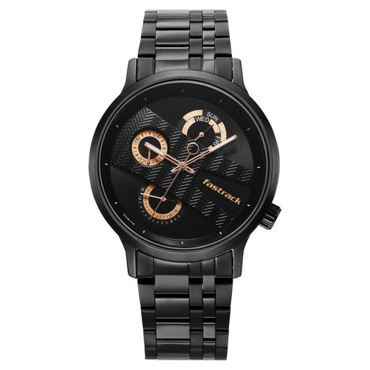 Fastrack Fashion Black Dial Metal Strap Multifunction Watch for Men