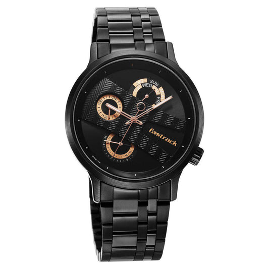 Fastrack Fashion Black Dial Metal Strap Multifunction Watch for Men