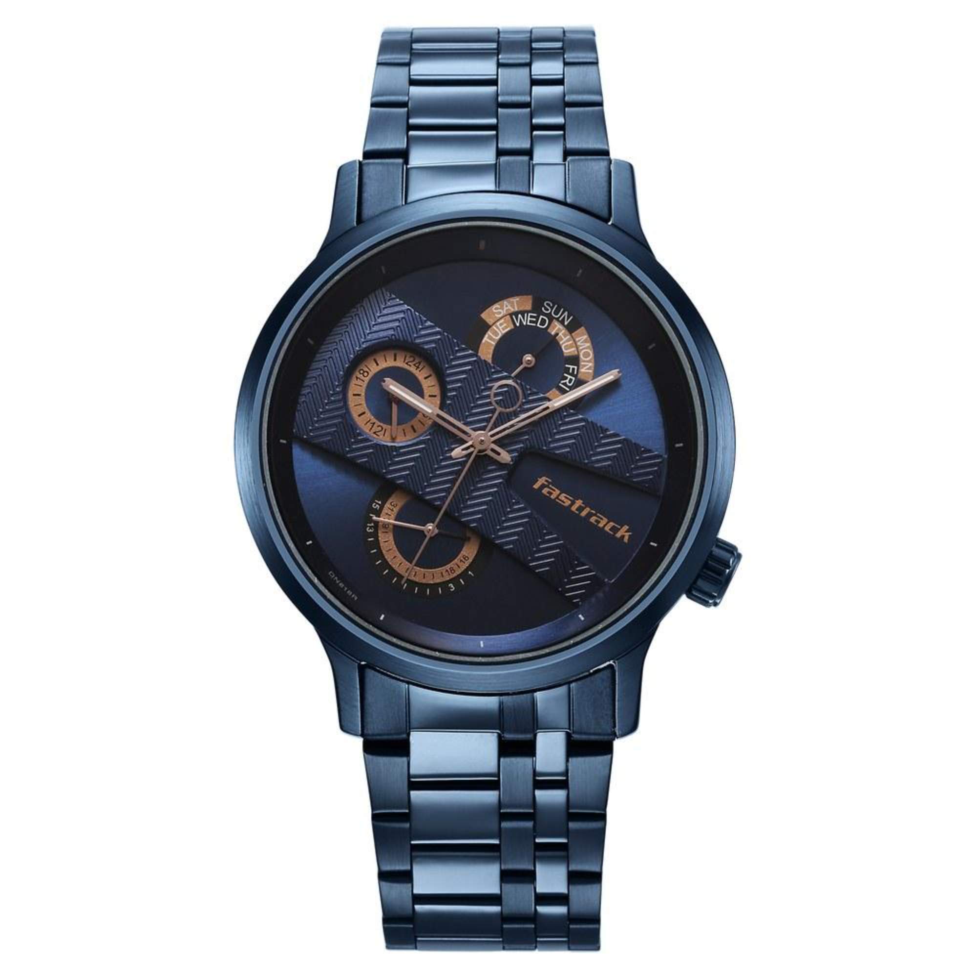 Fastrack Fashion Blue Dial Metal Strap Multifunction Watch for Men