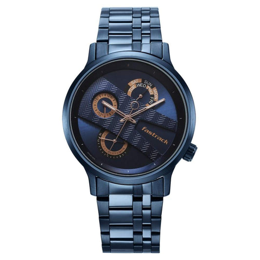 Fastrack Fashion Blue Dial Metal Strap Multifunction Watch for Men