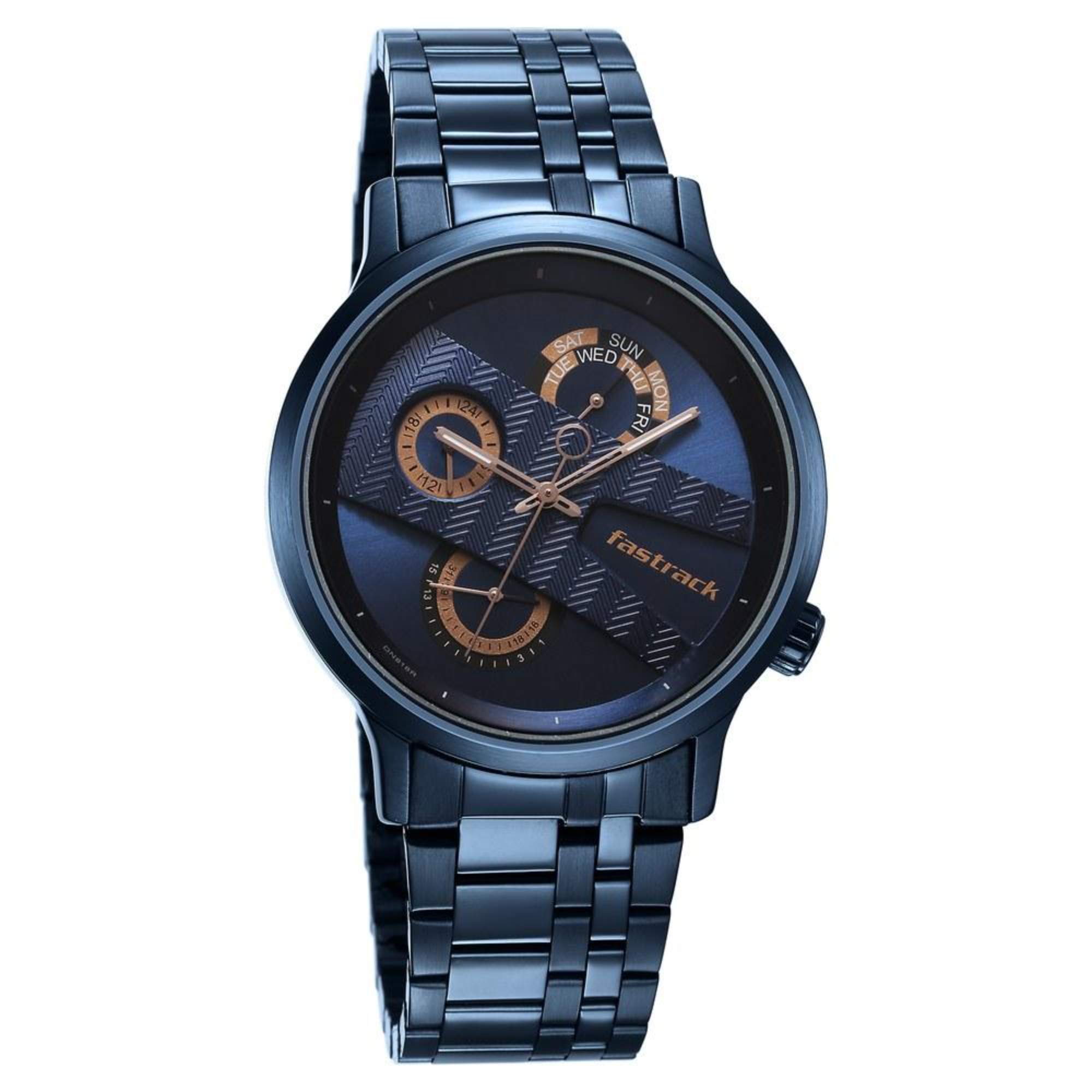 Fastrack Fashion Blue Dial Metal Strap Multifunction Watch for Men