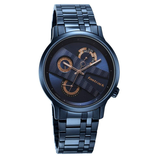 Fastrack Fashion Blue Dial Metal Strap Multifunction Watch for Men