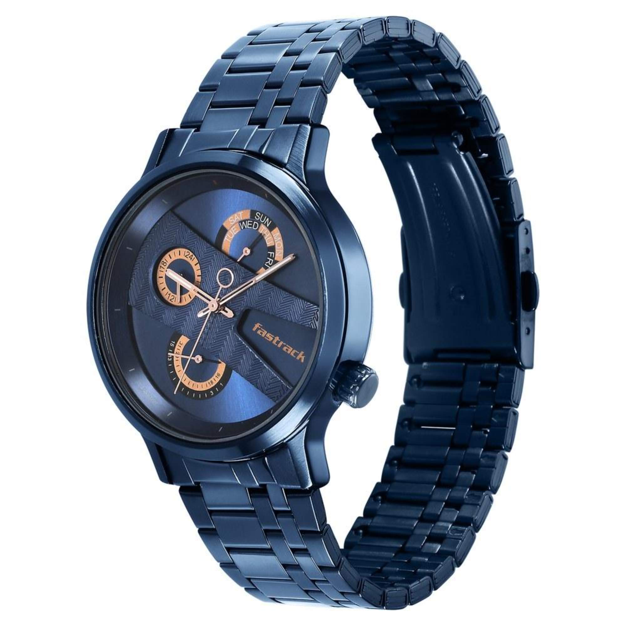 Fastrack Fashion Blue Dial Metal Strap Multifunction Watch for Men