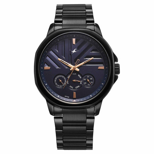 Fastrack Fashion Blue Special Dial Black Metal Strap Multifunction Watch for Men