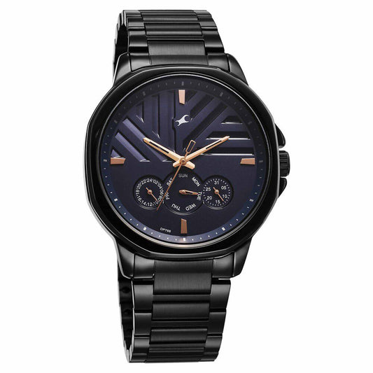 Fastrack Fashion Blue Special Dial Black Metal Strap Multifunction Watch for Men