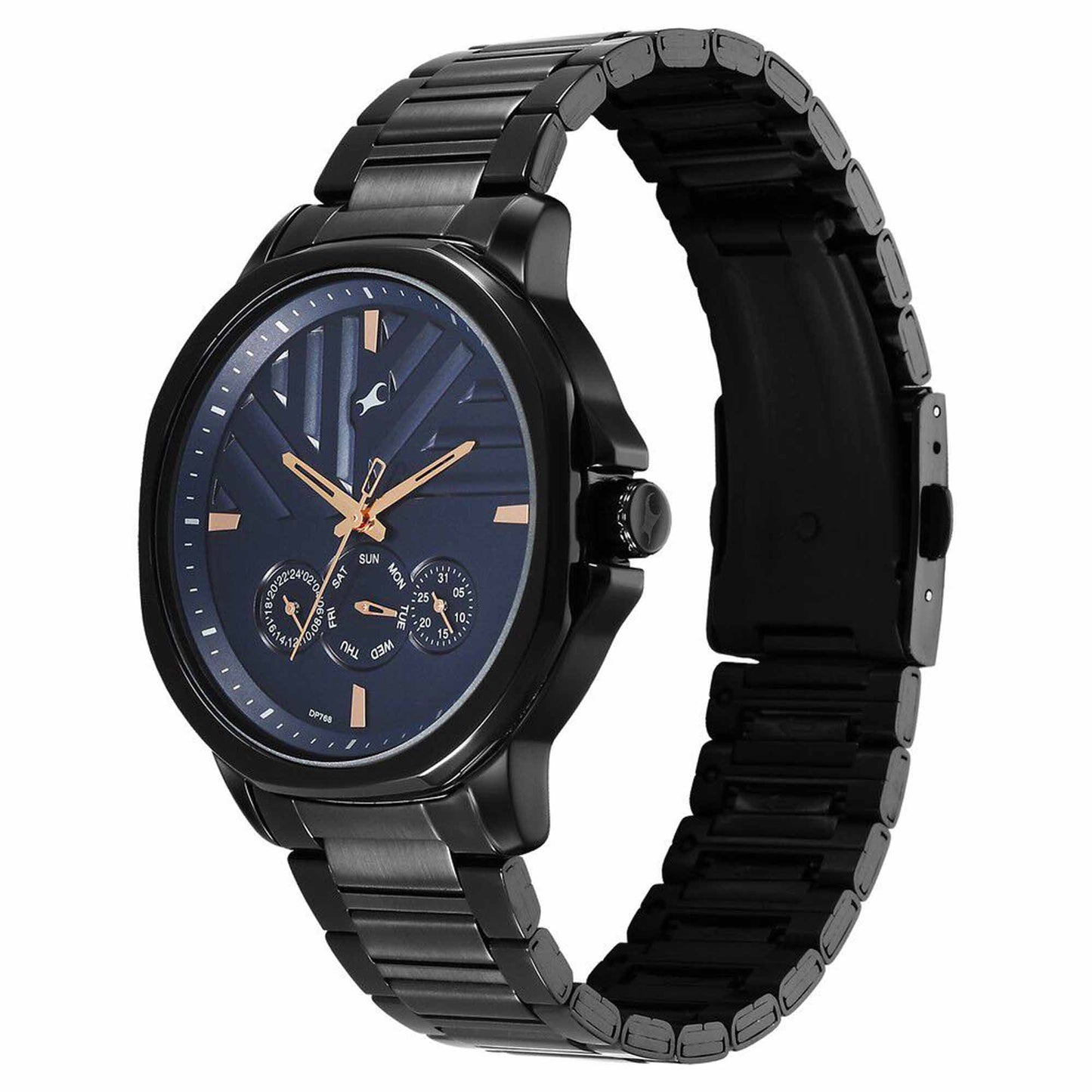 Fastrack Fashion Blue Special Dial Black Metal Strap Multifunction Watch for Men