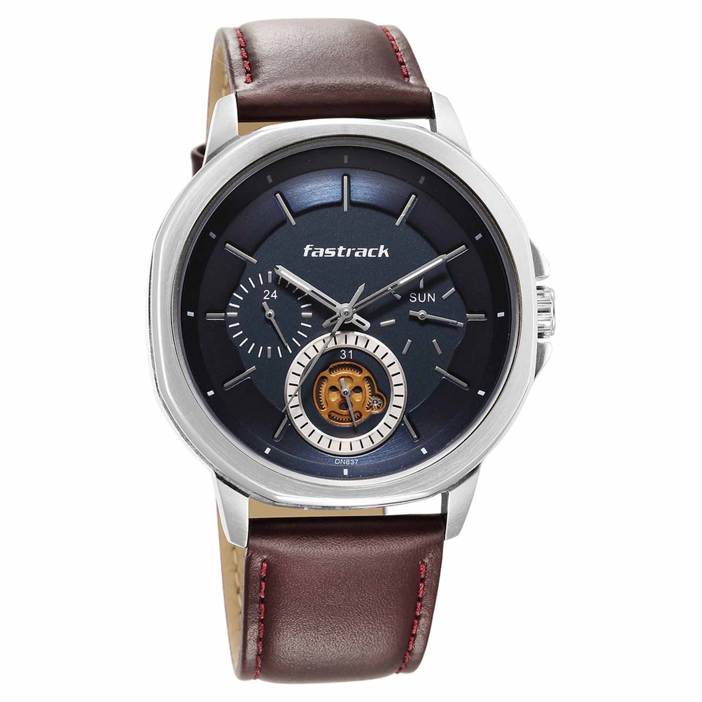 Fastrack Exuberant Quartz Multifunction Blue Dial Leather Strap Watch for Guys