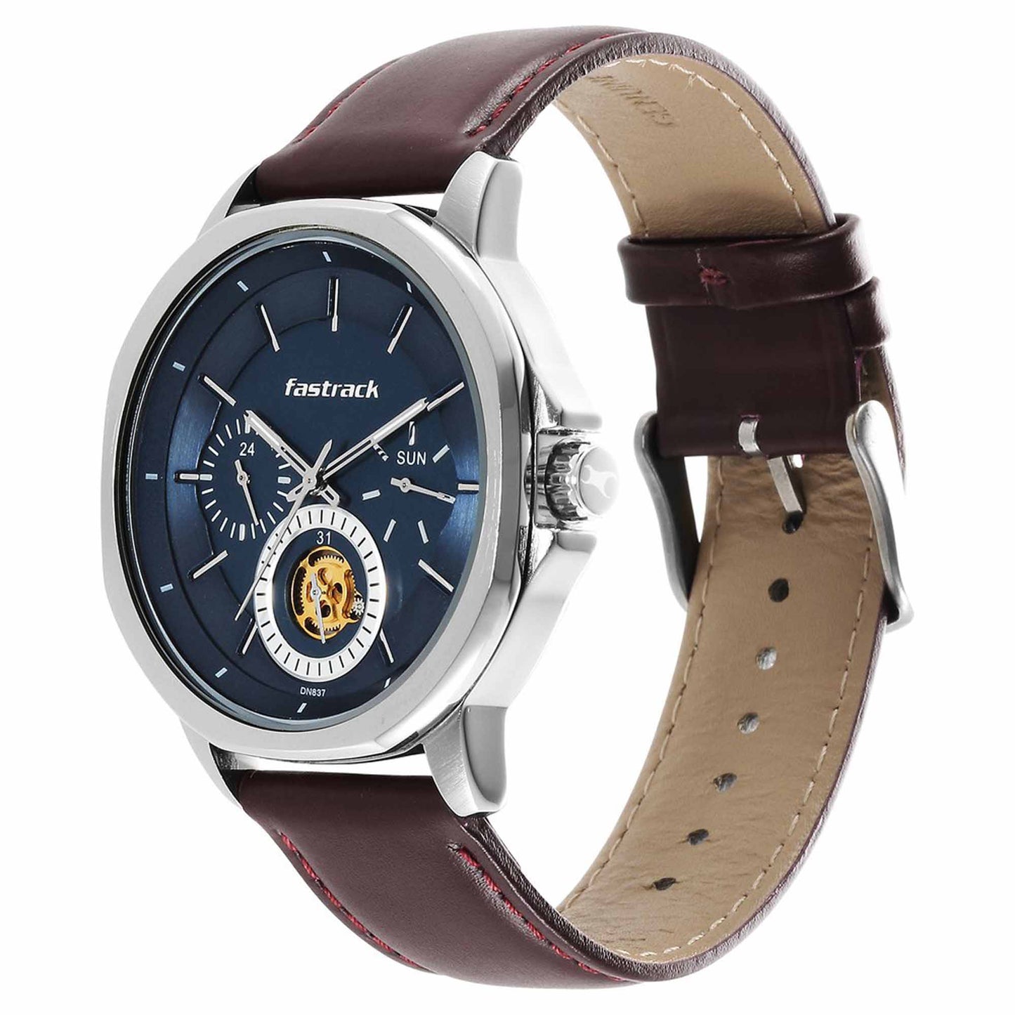 Fastrack Exuberant Quartz Multifunction Blue Dial Leather Strap Watch for Guys