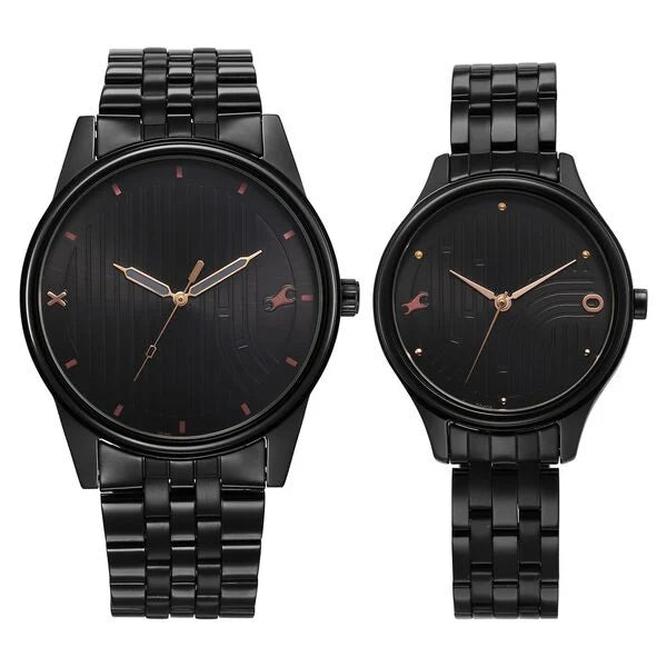 Fastrack Mixmatch Black Dial Metal Strap Analog Quartz Watch for Couple