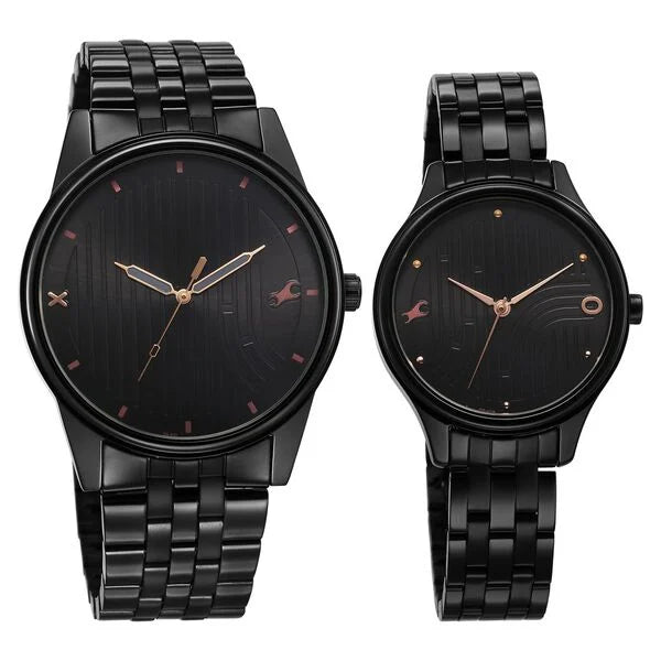 Fastrack Mixmatch Black Dial Metal Strap Analog Quartz Watch for Couple